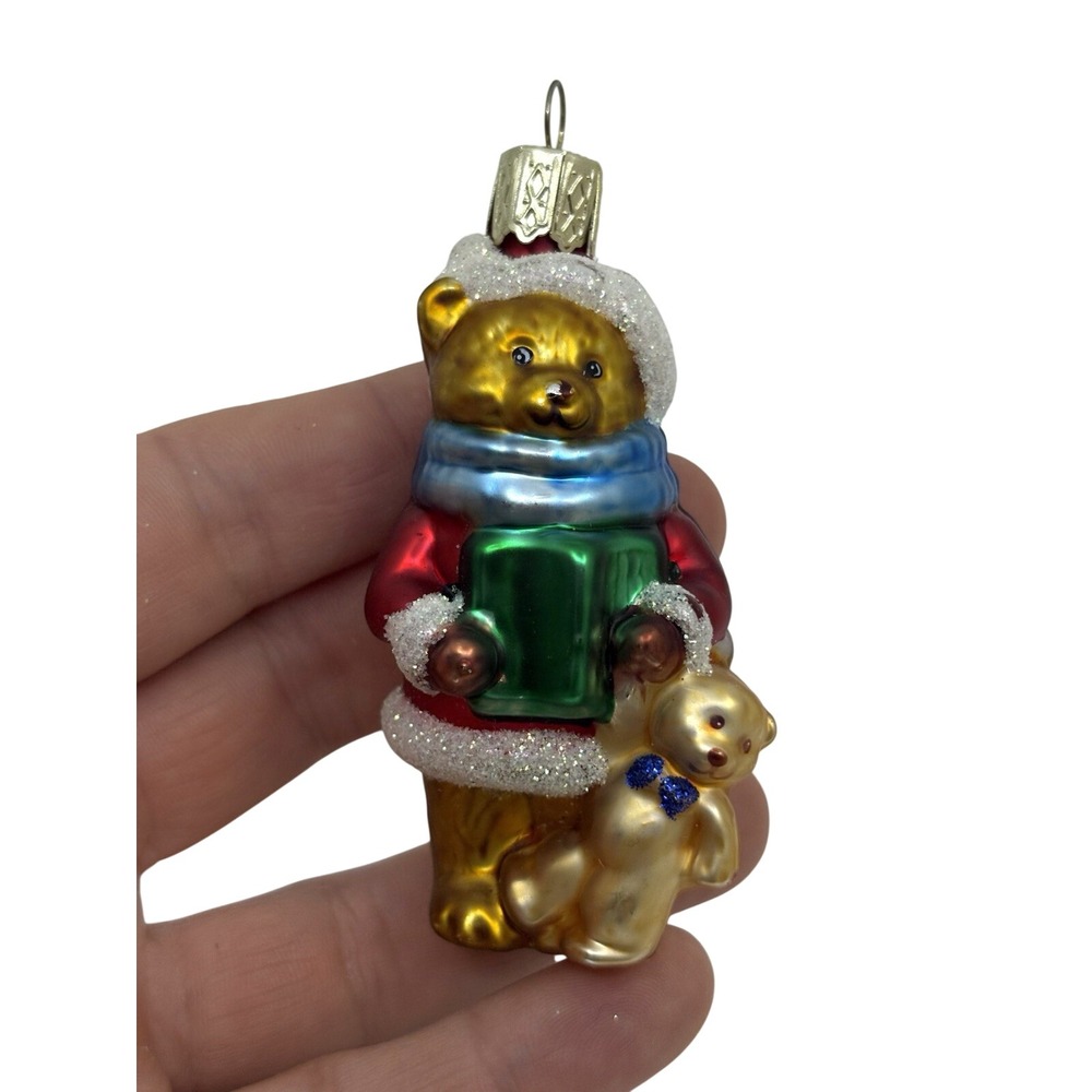 Vtg Mercury Glass Christmas Ornaments Bear Santa Holding Bear